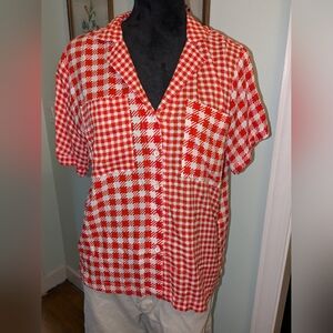 Anthropologie MauveRed and White Checkered Button-Up Shirt